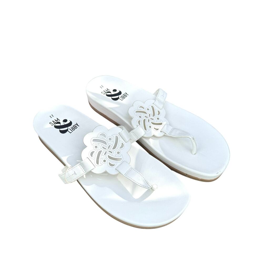 Sam & Libby White Faux Leather Flip Flops Comfort arch Sandals women’s 11 NWT
